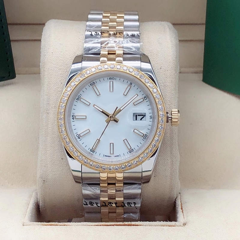 

Stylish high quality men women automatic watches 36mm and 41mm diamond bezel sapphire face stainless steel folding buckle waterproof, Slivery;brown
