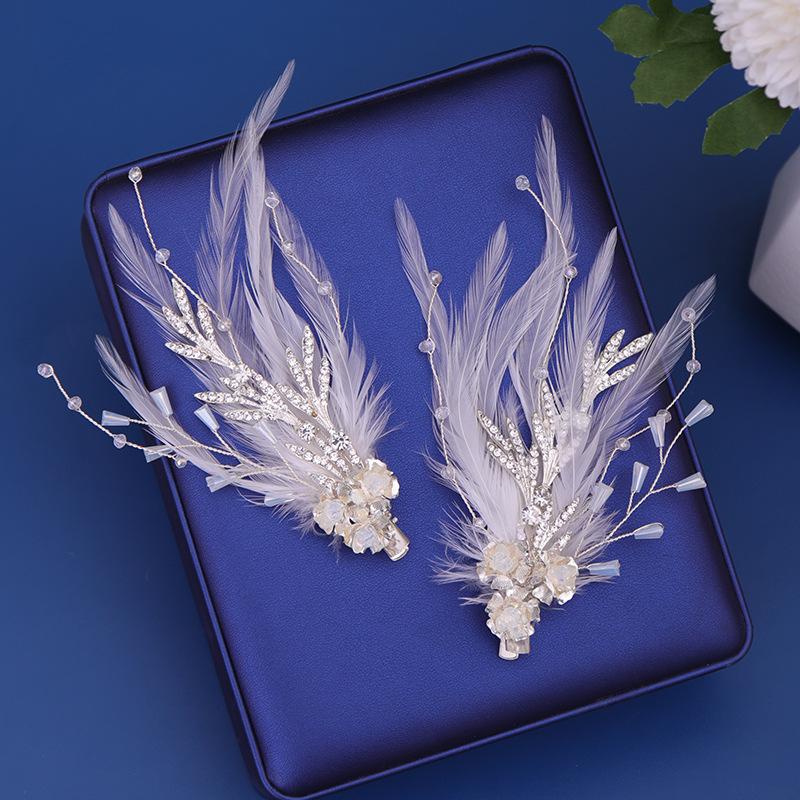 

Hair Clips & Barrettes Bride Wedding Dress Handmade Feather Clip Pearl Hairpin Headdress Style Sweet And Romantic