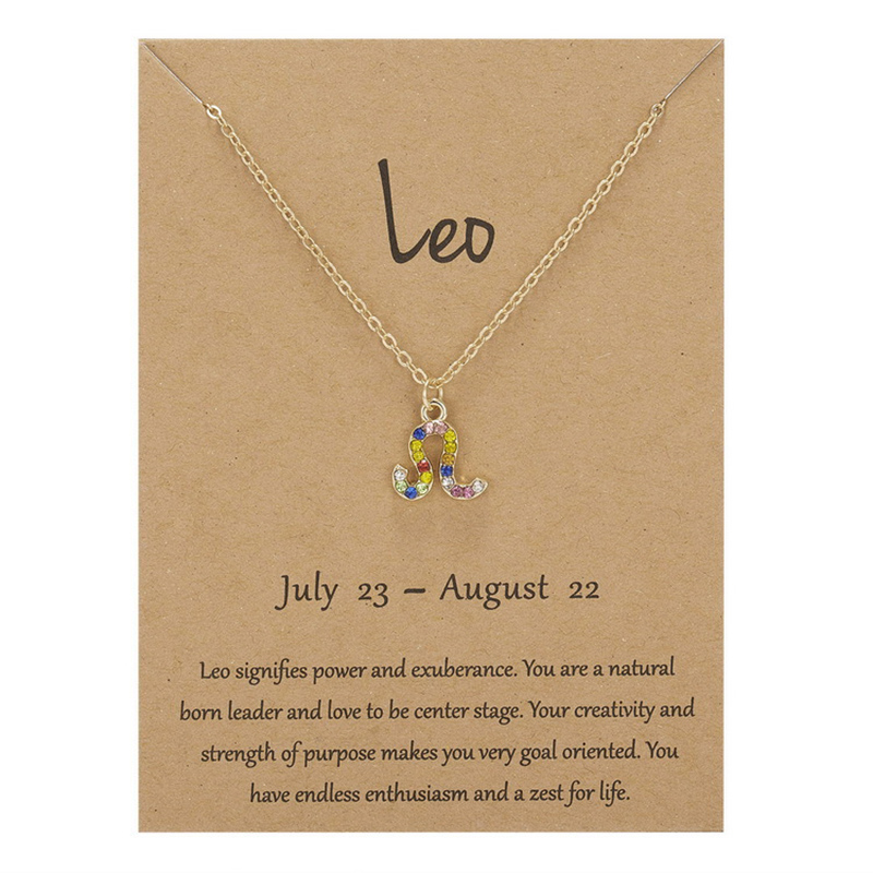 

Colorful Cubic Zirconi Pendant Zodiac Necklaces for Women Stars Constellati Horoscope Sign Birthday Jewelry Pisces Leo