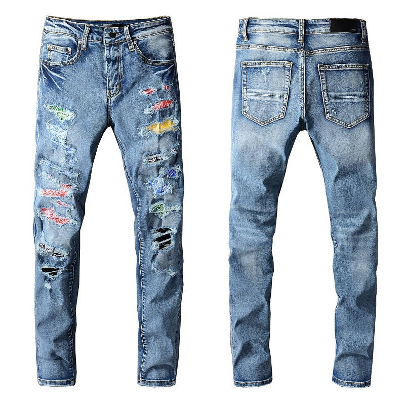 

2021 Amiry New Men's Luxury Designers Denim Jeans Holes Trousers Biker Pants #675