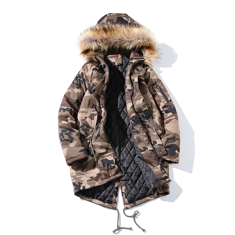

2021 New Winter Fur Collar Men's Wardrobe Military Camouflage Men in Thick Veet Parka Long Blunder Jacket Outwear Warm Coat Svdb, Black