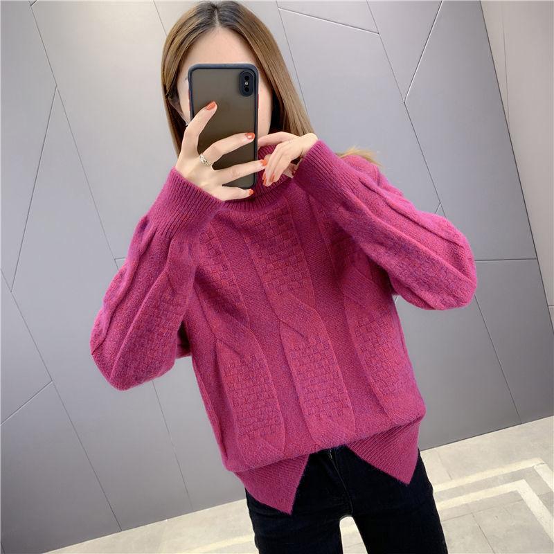 

Women's Sweaters Autumn Winter Thick Long Sleeve Turtleneck Jumper Female Loose Warm Velvet Knitted Sweater Pullover Ladies Knitwear D289, Rose red