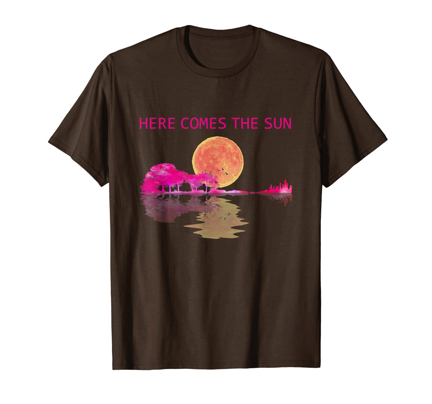 

flower children here comes the sun guitar graphic pink t-shirt, White;black