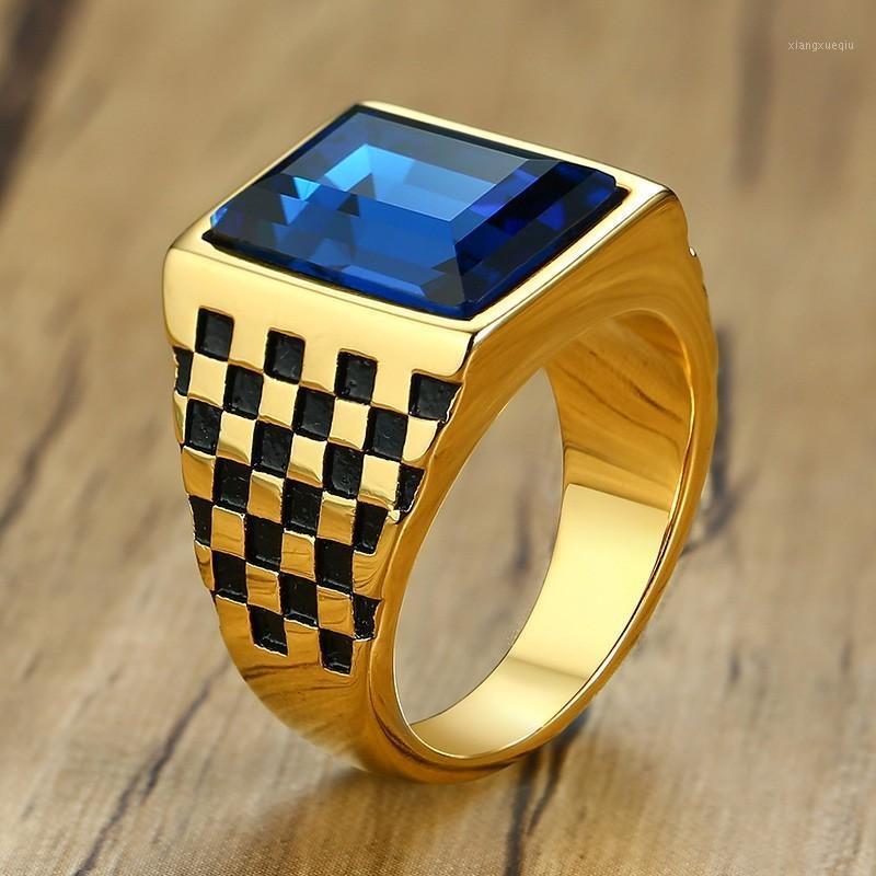 

Engagement Ring For Men Blue Stone Vantage Square Charm Boyfriend Gifts US Size 7 To 12 Band Rings, Silver