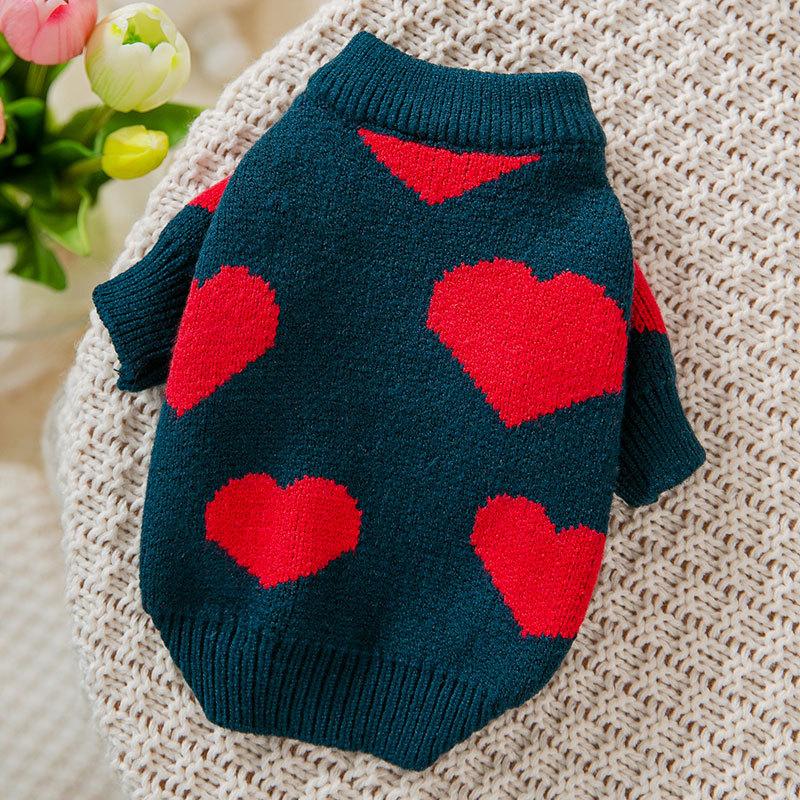 

Dog Apparel Heart Knitted Sweater Clothes Warm Pullover Dogs Clothing Pet Outfits Small Cute Autumn Winter Yorkies Soft Black Boy Chien