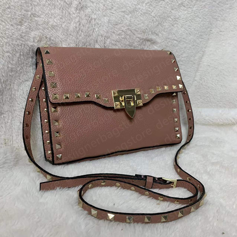 

Luxurys Designers Handbags Women Shoulder Bag Clutch Tote Lady Crossbody Bags Leather Lock Rivet Granular Grain Top Quality Black Nude Colors, Black+black rivet