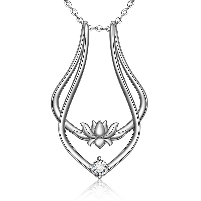 

Pendant Necklaces Lotus Flower Ring Holder Necklace 925 Sterling Silver Wedding Engagement Magic Secure Yoga Cute For Women Girls