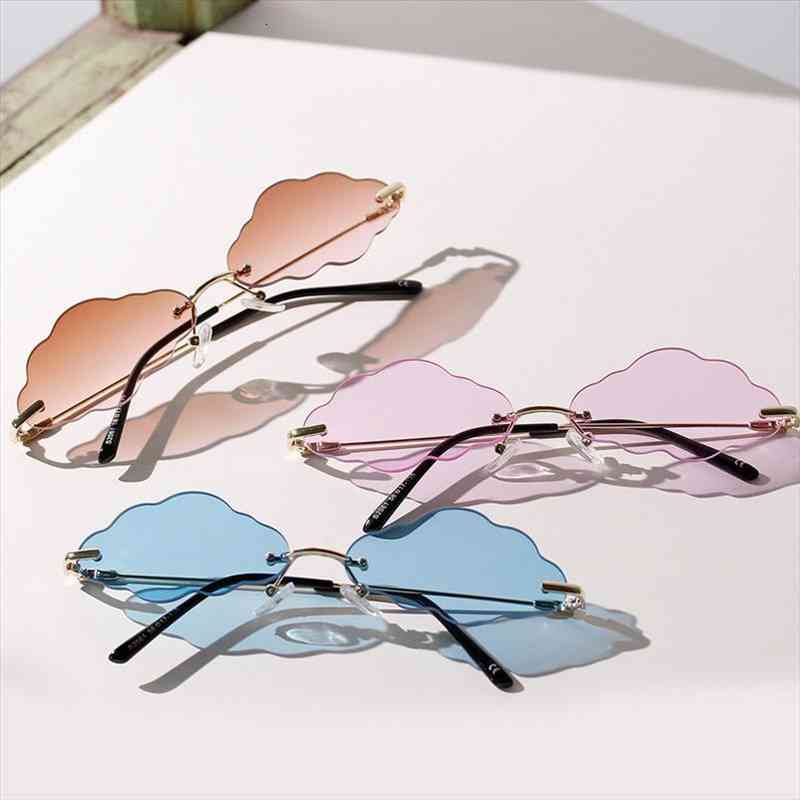 

fashion rimless cloud sunglasses vintage steampunk rectangle sunglasses womens mens candy color metal frame punk eyewear, White;black