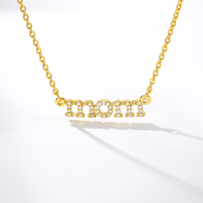

Pendant Necklaces Gold Chain Shiny Mom Crystal Zircon Family Member Gift Mother's Day Stainless Steel Choker Necklace, Silver