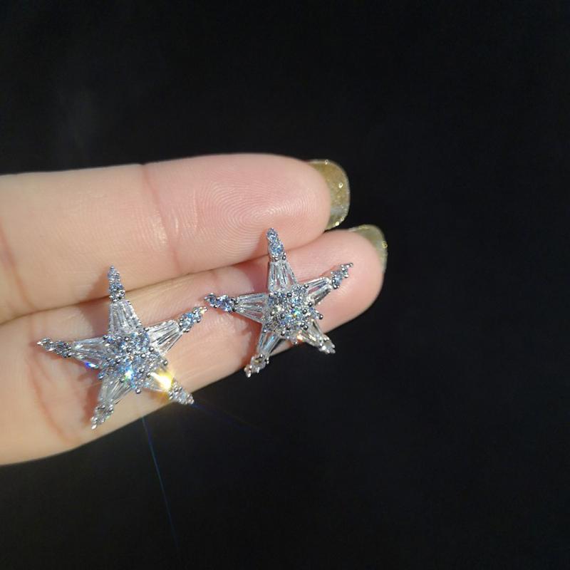 

Stud Huitan Modern Style Star Earrings For Female Fresh Silver Color White CZ Accessories Chic Girl Daily Wear Jewelry, Golden;silver