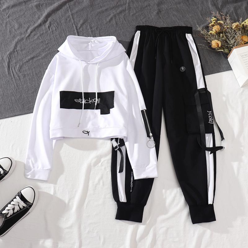 Women's Jackets Streetwear Techwear Cargo Pants Jogging High Waist Long Sleeve Hoodie Top Casual Trousers 2021 Spring Female 8BYO-image-728321373