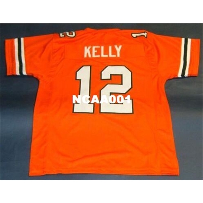 

668 #12 JIM KELLY CUSTOM UNIVERSITY OF MIAMI HURRICANES College Jersey size -4XL or custom any name or number jersey, Orange