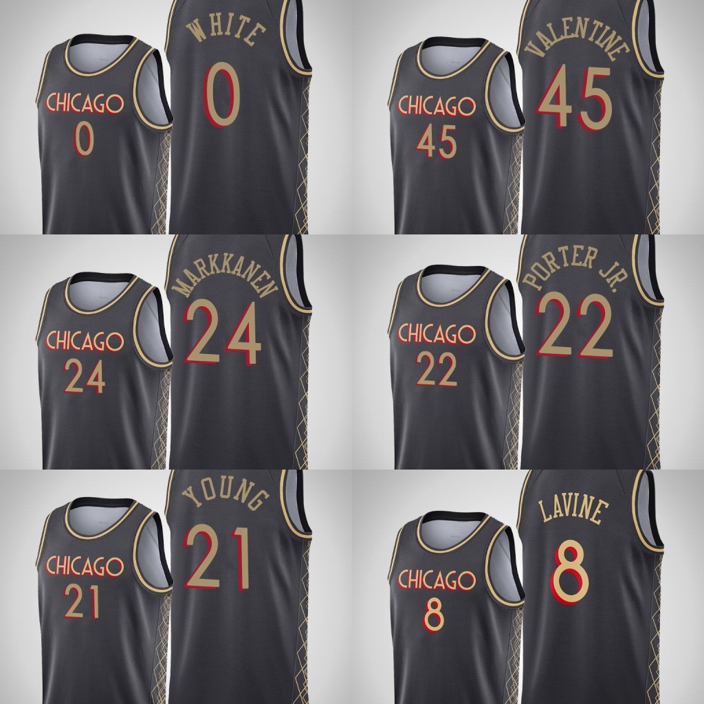 

Chicago Bulls Men Coby White Zach LaVine Thaddeus Young Denzel Valentine Lauri Markkanen Otto Porter Jr. Black 2020-21 Jersey
