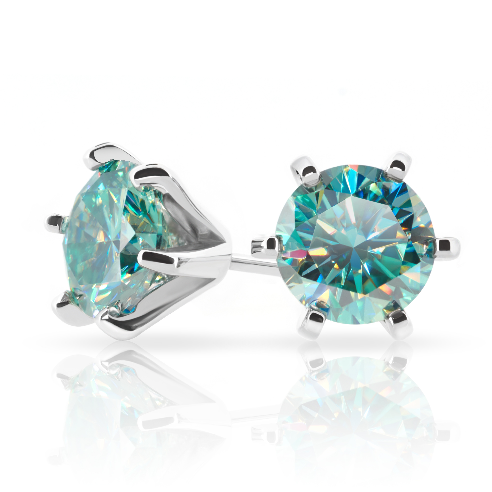 

GIGAJEWE Cyan color VVS1 Round Cut Stud Earrings Moissanite 18K Gold Plated 925 Silver earrings Woman Girl Gift GMSE-008