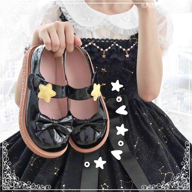 

Little Star Bowknot Women's Loafers Round Kawaii Plutonium Leather Simple Japanese Jk Summer Shoes Lolita Girls 2k4h