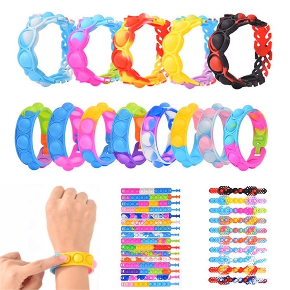 

Push Bubble poppers Tie Dye Bracelets Decompression Fidget Pop wristbands Finger Toys Bracelet Puzzle Press Stress Wristband Sensory Tie-dyed Snap Ring GG63IHE