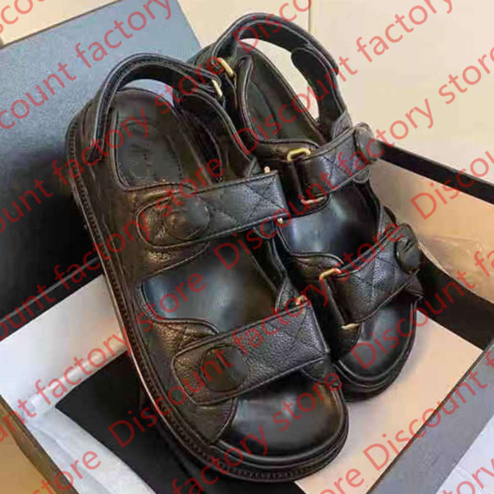 

2021 - Luxury New Crystal Calf leather quilted Platform sandals Designer Women's Flat sandals 35-41 With box, Black