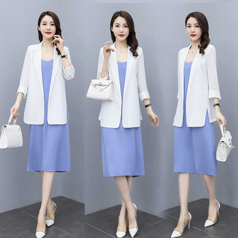 Spring and Summer 2021 Chiffon Blazer Women&#039;s British Suit Fashion Simple Versatile Suspender Skirt Coat-image-702219063