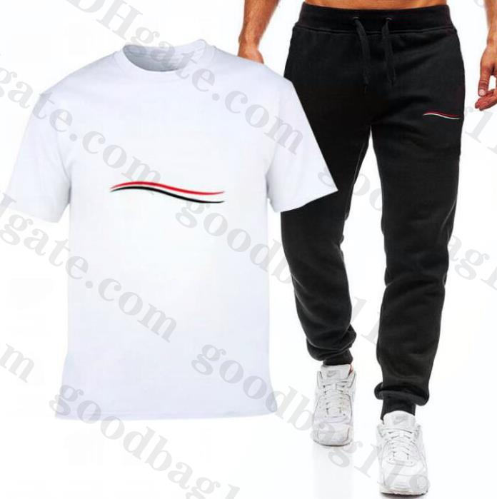 

Mens Designer T-shirt + Pants Set Brand Tracksuit Mens Sweat Suits Patchwork Black Solid Color 2021 Spring Summer Two Piece Set Sportsuit, Customize
