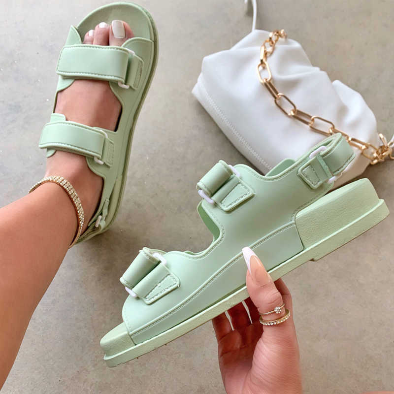 

2021 Summer Platform Sandals Soft Comfortable Roman Slippers For Women Beach Candy Color Slide Outdoor Flat Sandals Female Y0721, Brown