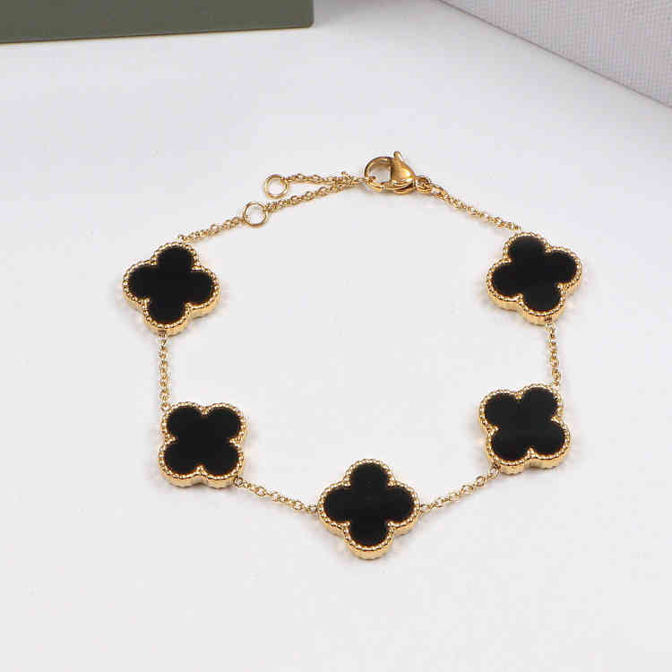 

New women's four-leaf chain clover five-flower Van bracelet titanium steel Cleef 14K multicolor Arpels bracelets with box BB5, Golden;silver