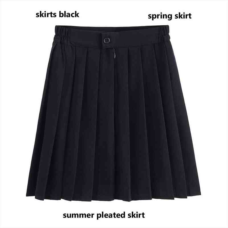 

school style skirt basic style skirt sets womem spring summer pleated skirts black polyester skirts gothic grunge