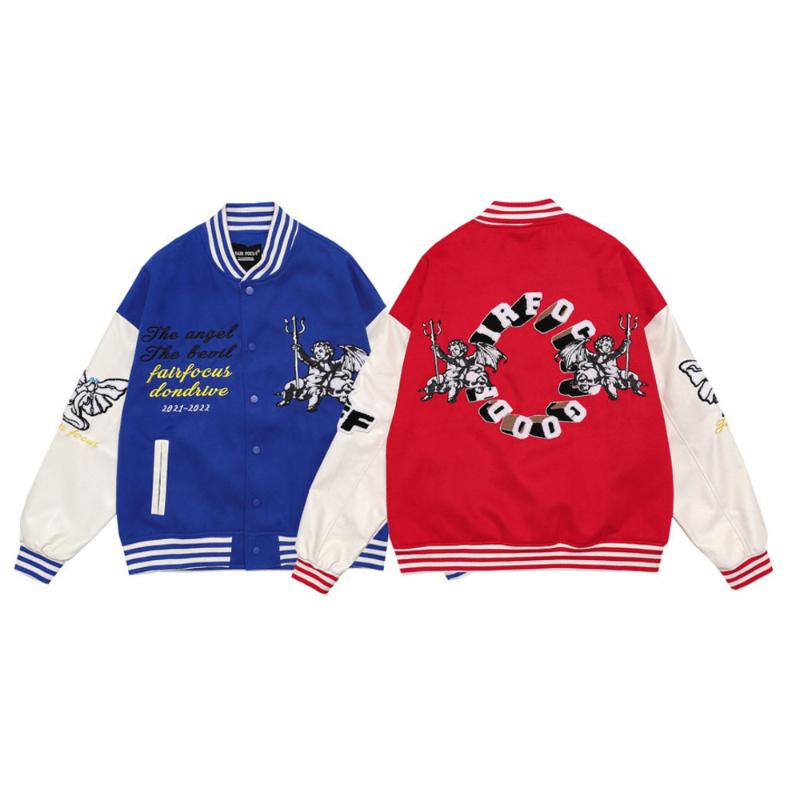 

Men's Jackets 2021 Cartoon Embroidery Men Jacket Autumn Paneled Baseball Streetwear Loose Letterman Hip Hop Mens Women Coats, Blue