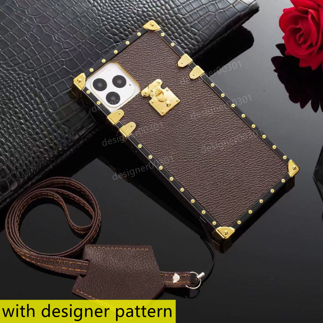 

Luxury designer square phone cases for iPhone 13 12 Pro Max 11 XR XS 7 8 plus PU leather protection shell anti-fall fashion case with lanyard cellphone cover models, Yellow [p] [without lanyand]