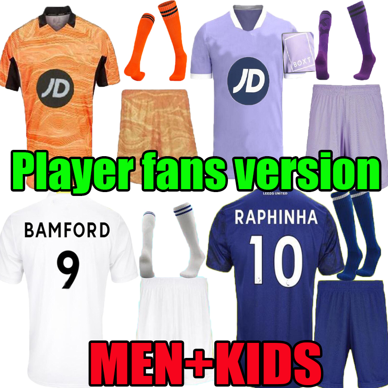 

Men Adult  Football Jerseys 3rd Purple 21 22 Leeds BAMFORD Home goalkeeper Soccer Jersey RAPHINHA Away Blue Shirt 2021/2022 United Uniforms on sale Player fans, 21/22;away