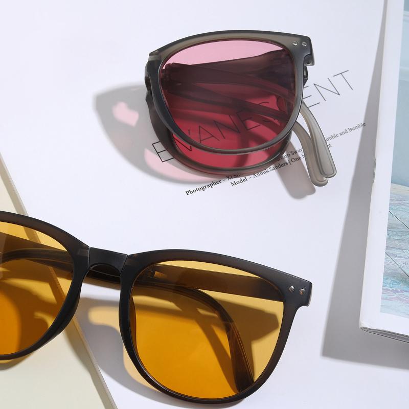 

Sunglasses Fashion Round Women Can Folded Pink Yellow Shades For Men Rivets Sun Glasses UV400 Gafas De Sol