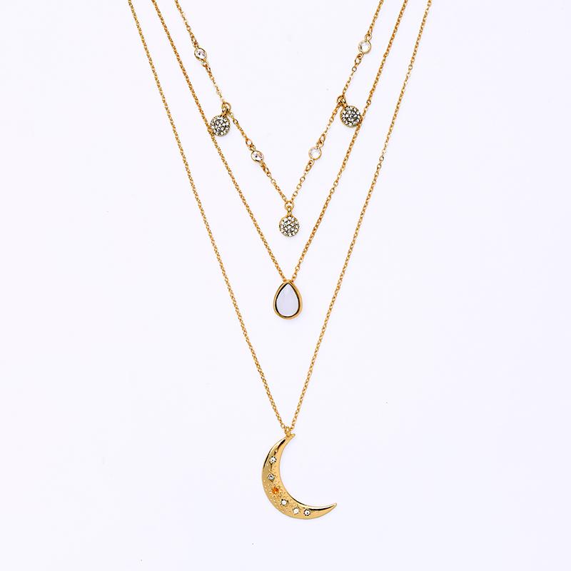 

Pendant Necklaces Boho Fashion Jewelry Gold Color Multilayer Crystal Moon Choker Necklace For Women Sexy Clavicle Accessories