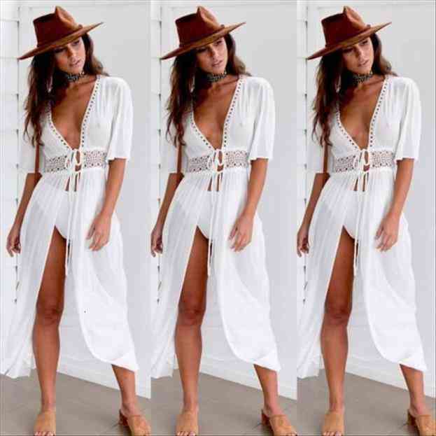 

white backless beach cover women camis up sarong bathing suit hollow robe swimsuit swim tunic dress