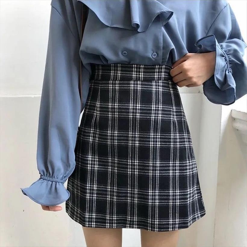 

retro plaid summer mini womens skirts a line ulzzang high waist female arrival fashion girls stylish slim s 2xl, Black