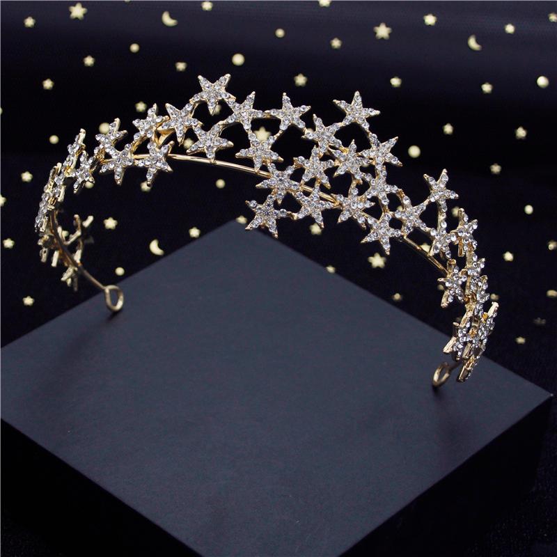 

Hair Clips & Barrettes Fashion Baroque Metal Stars Rhinestone Crown Tiaras For Bride Headdress Queen Prom Bridal Diadem Wedding Jewelry Girl, Golden;silver