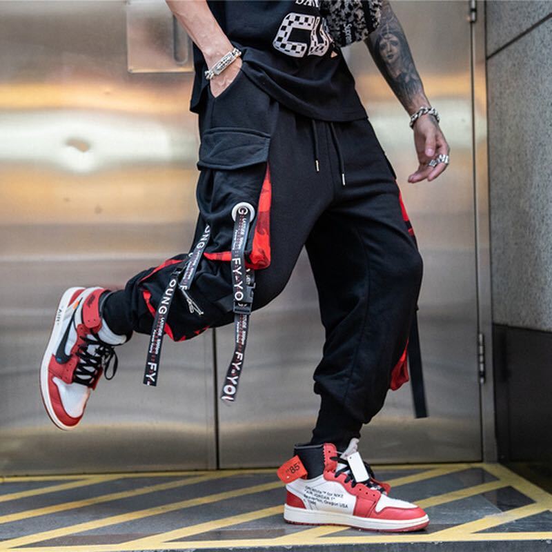 

2021 New Letter Ribbons Casual Hip Hop Joggers Cargo for Men Block Pocket Black Track Pants Male Trousers Sweatpants Streetwear 8q8m O2qz