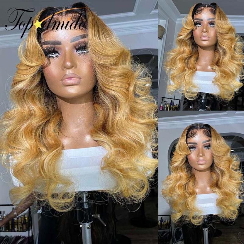 

Lace Wigs Topodmido Ombre Color 1B/27 Human Hair With Baby Brazilian Remy 13x4 Front 4x4 Glueless Closure Wig, Black;brown