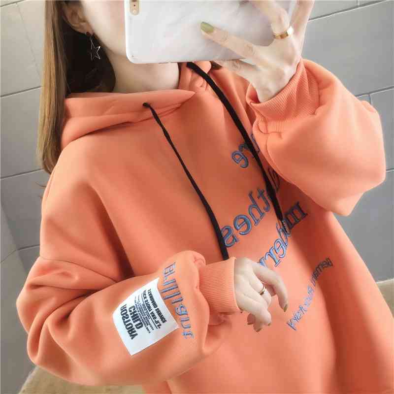 

Non pilling net red plush Hoodie women's fashion ins autumn winter Korean loose and versatile design top, Black
