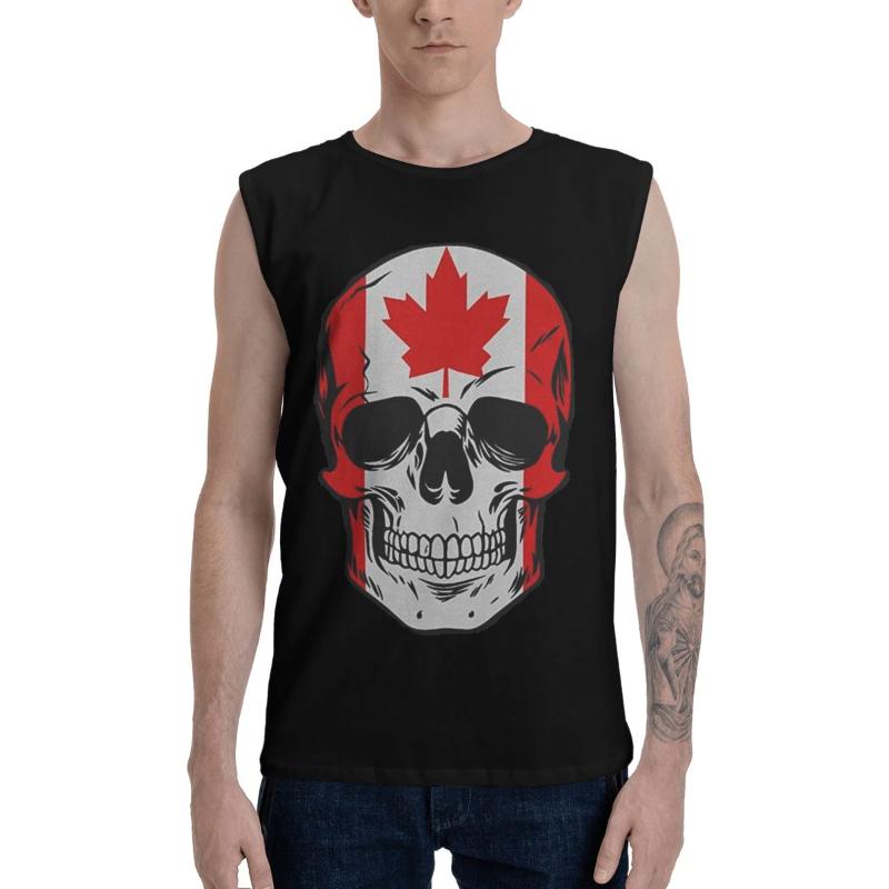 

Men' Tank Tops Human Skull Canada Flag Mens Sleeveless Tee, White;black