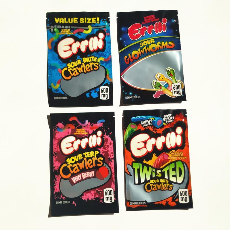 

Errlli Gummi edible packaging 600mg bag Sour Terp Crawlers smell proof bags warheads empty candy mylar for dry herb flower