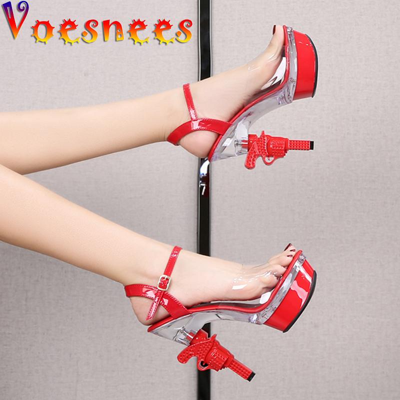 

Women Shoes High Heels Wedding Shoes Bride Summer New Sandals Diamonds Transparent Heels Sandals Women Sexy Pistol Heel 14cm, As picture shown