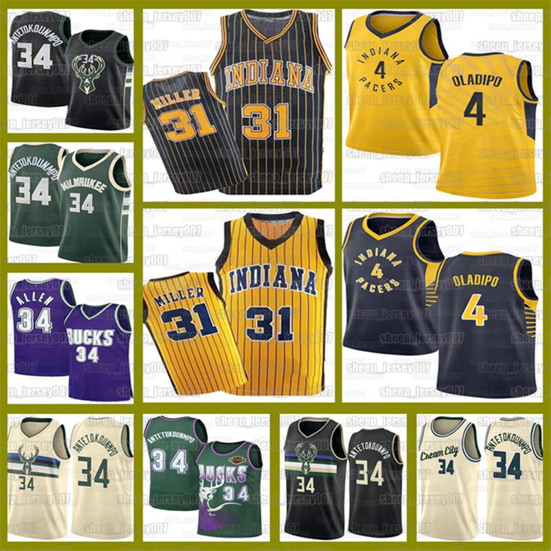 

Reggie 31 Miller Victor 4 Oladipo Jerseys Indiana Pacers Mesh Milwaukee Ray Giannis 34 Antetokounmpo Allen Bucks Basketball, Black;red