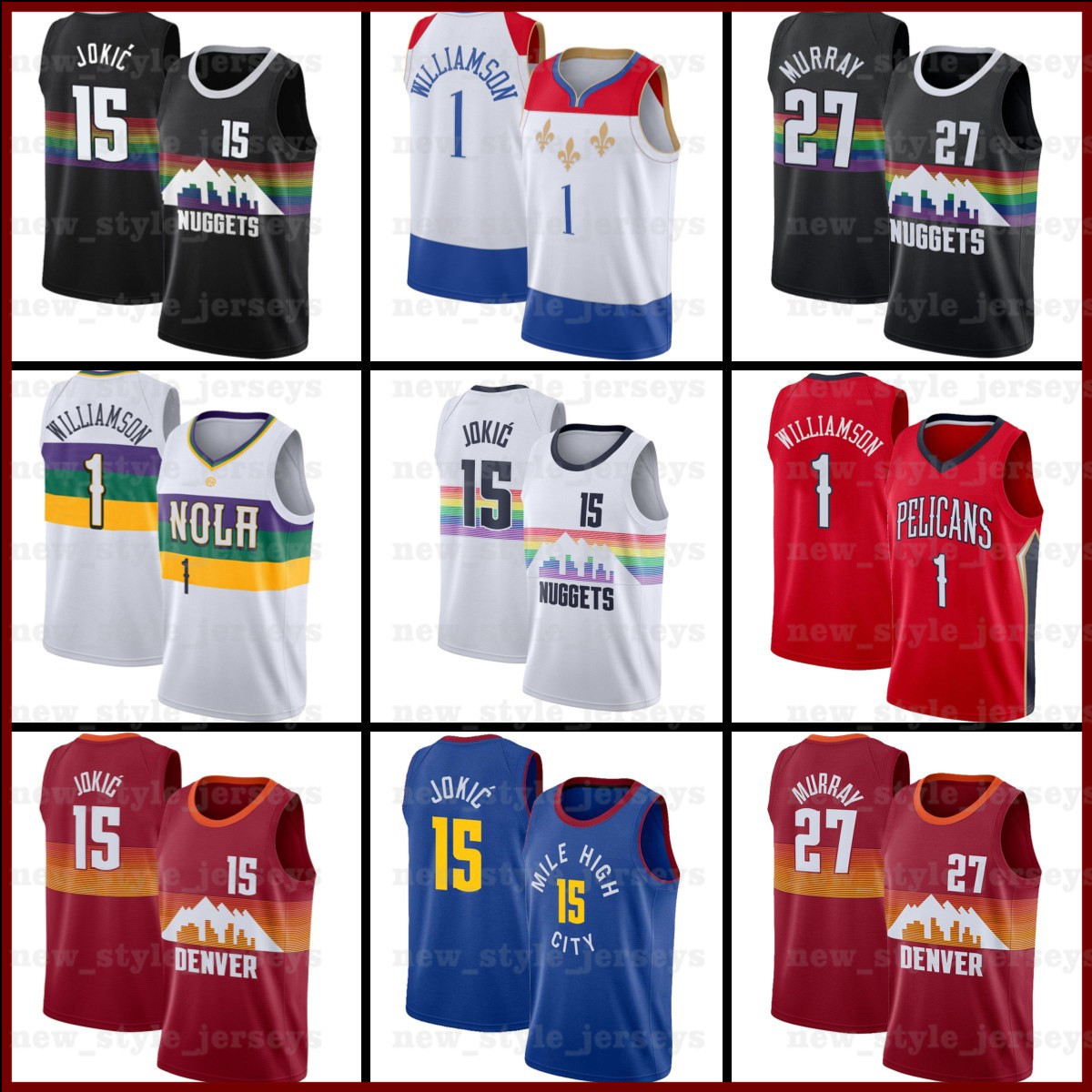 

NCAA Duke 1 Zion 15 Nikola Williamson Murray Jokic 27 Jamal r7 Denver Nuggets new orleans pelicans Men Basketball Jerseys, Black;red