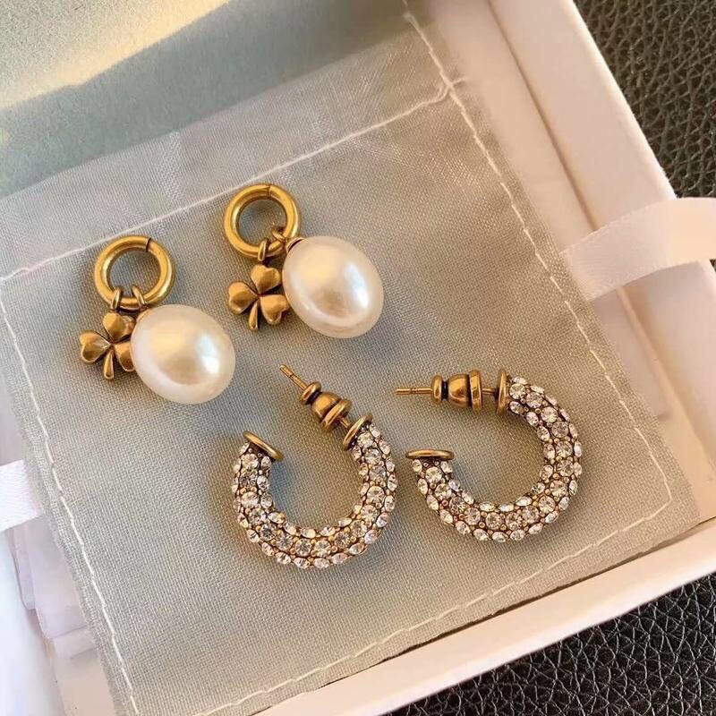 

dijia / djia new size pearl women's net red temperament cd letter xiaoxiangjia earrings, Golden