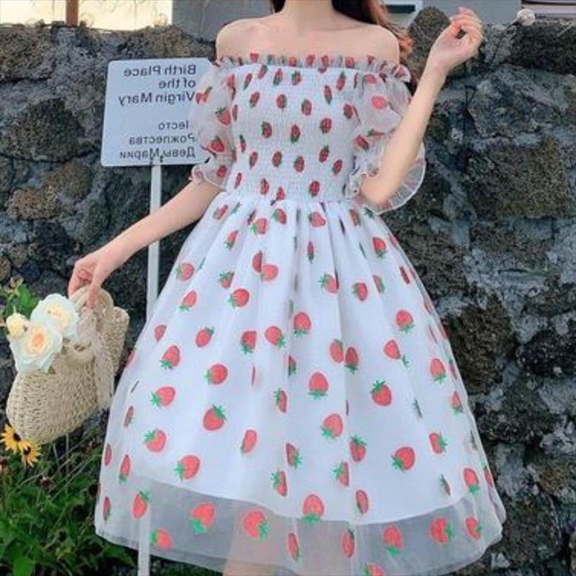 

multicolor strawberry pink mesh short women dresses puff sleeve o neck lace up bow tunic lolita, Black;gray