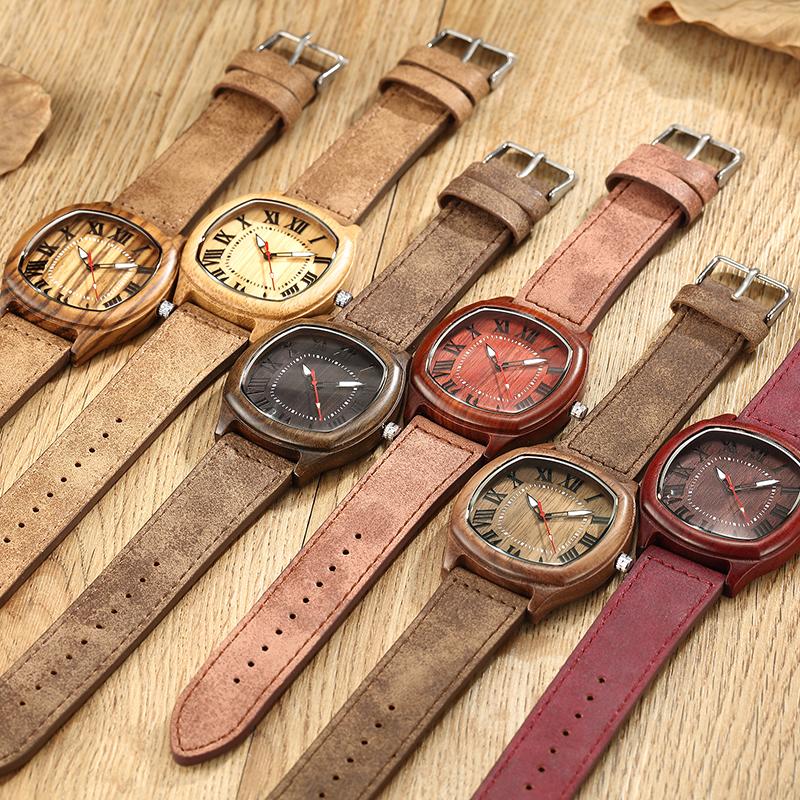 

Wristwatches 6TYPE Nature Wood Watches Men Women Genuine Leather Wrist Watch Handmade Bamboo Quartz-Watch Unisex Men's Gift Relogio Masculin