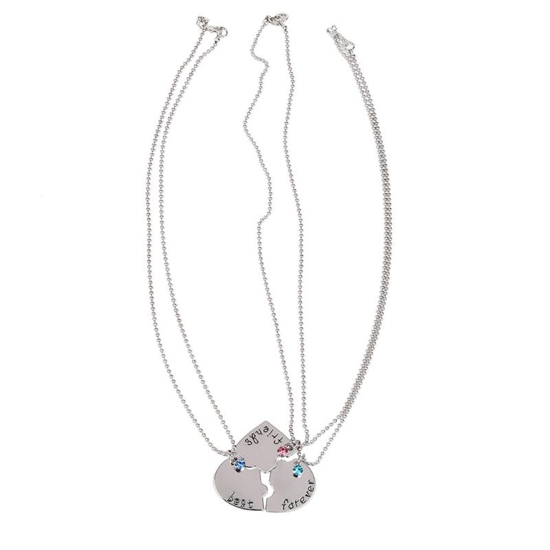 

Pendant Necklaces Fashion Three-piece Necklace European And American Jewelry Three-hearted Heart-shaped Diamond Friend Female, Silver
