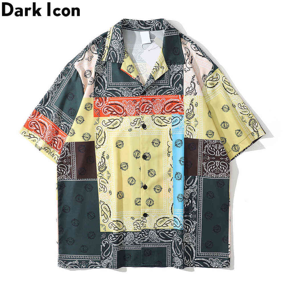 

Bandana Patchwork Hawaiian Shirt Men Turn-down Collar Summer Men's Shirts Polo Shirt Man 210603, As photo