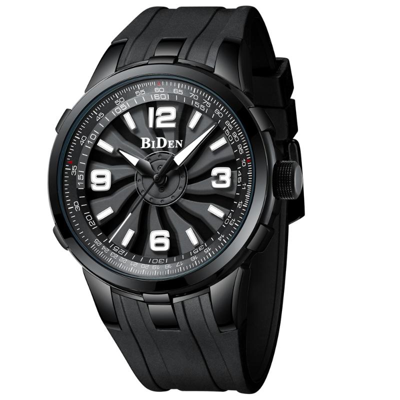 Wristwatches Stylish Full Black Men Watch BIDEN Brand Fashion Simple Turbo Series Silicone Band Wristwatch Outdoor Sport Waterproof-image-705886752