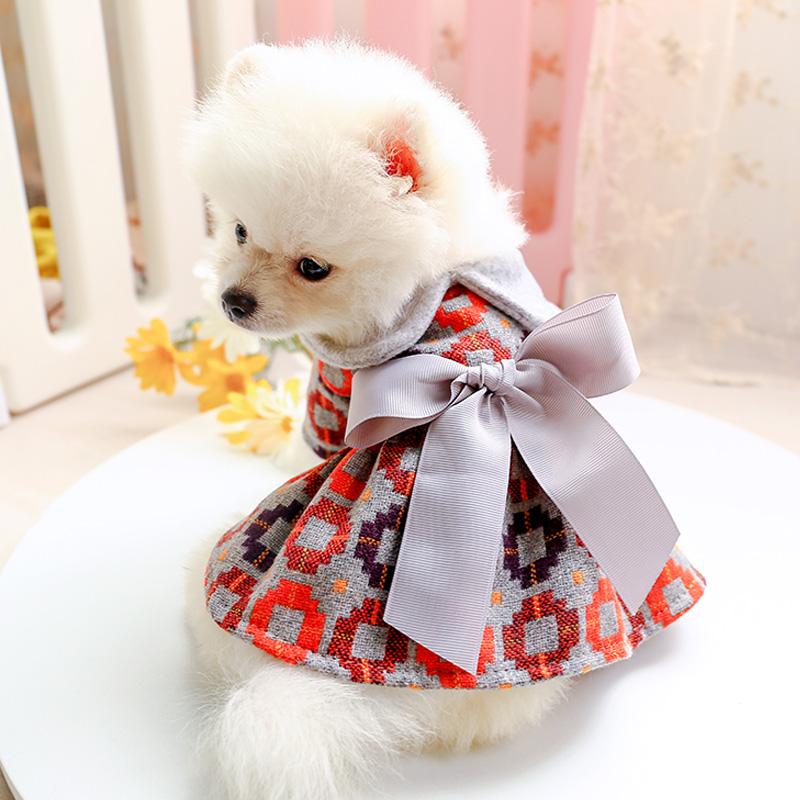

Pet Bomei Chenery Princess Skirts For Small Dog Autumn Winter Thickened Warm Female Dog Dress Bow Design Pet Cat Costume ZH762, Color1