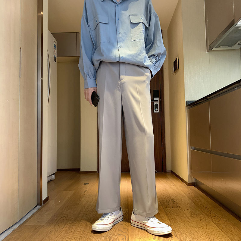 

2021 New Men's Loose Vertical High Quality Casual Straight Formal Office Trousers Social Black/khaki Color Suits Pants Jmf8